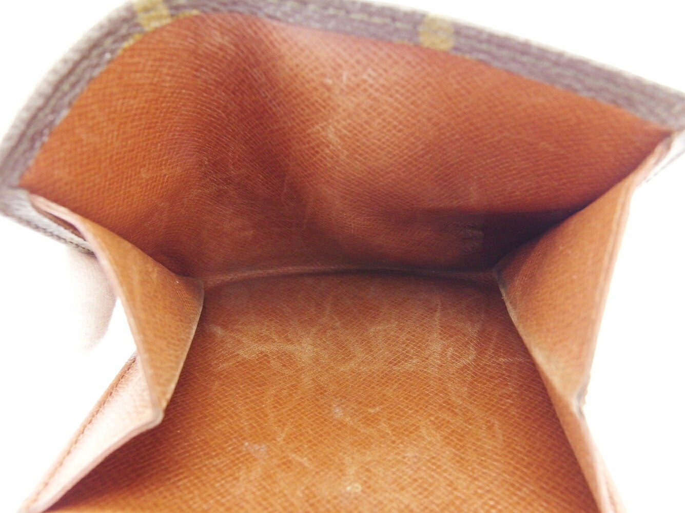 Wホック 財布 三つ折り モノグラム レディース メンズ ポルトモネビエ（旧タイプ） ブラウン ベージュ ゴールド 中古