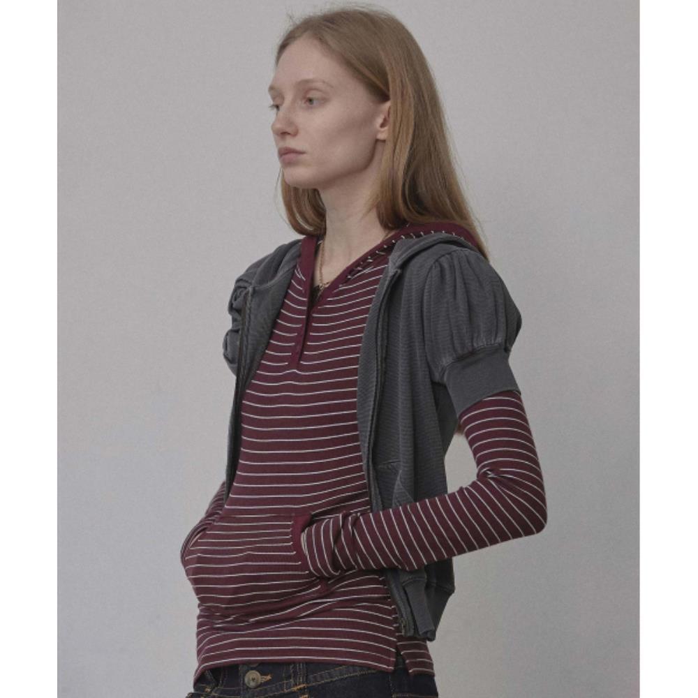 スカルプター Stripe Hoodie Tee Burgundy SC24A220RD スカルプター Stripe Hoodie Tee Burgundy SC24A220RD