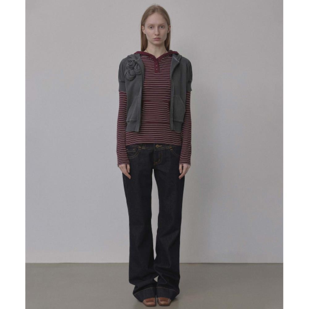 スカルプター Stripe Hoodie Tee Burgundy SC24A220RD スカルプター Stripe Hoodie Tee Burgundy SC24A220RD