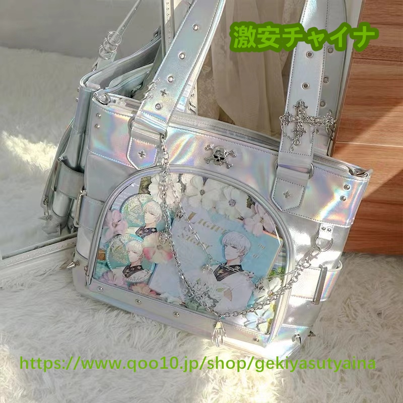 痛バッグ　痛バ　トートバッグ どくろ 　ぬいぐるみ入り　缶バッジ入れ　推し活　推しグッズ　推しごと　病みかわ　地雷系　ロック　量産型 Lolita