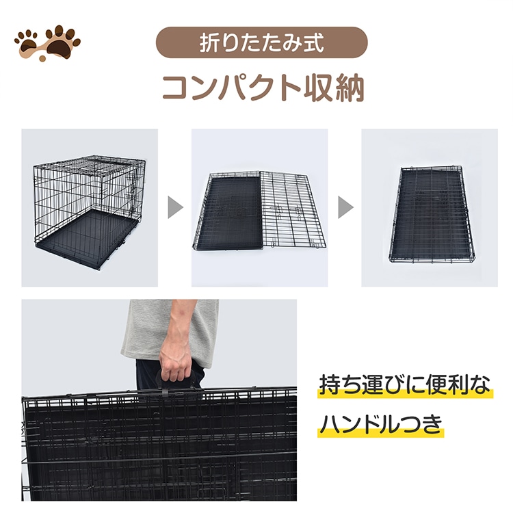 ペット ケージ 犬 折りたたみ 中型 引き出し トレー ダブル ドア ペットサークル 90cm