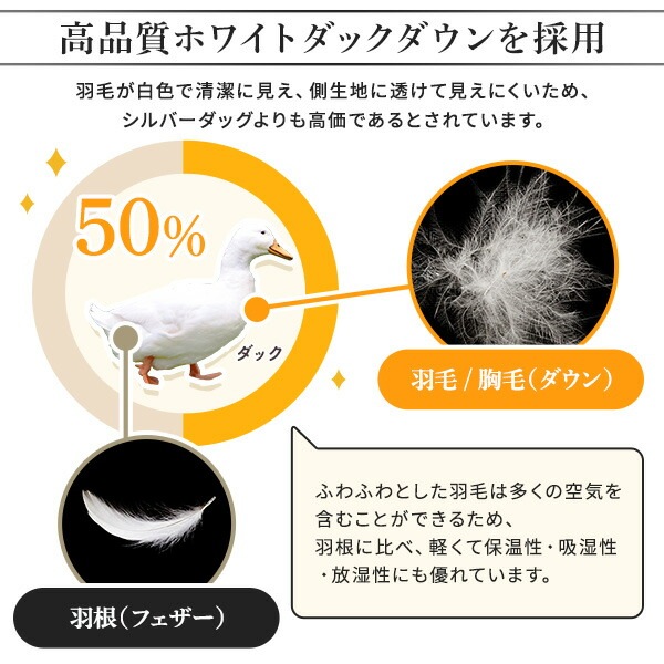 羽毛布団 シングル アイボリー ダウン50% 250dp パワーアップ加工 抗菌 防臭 防ダニ 国産