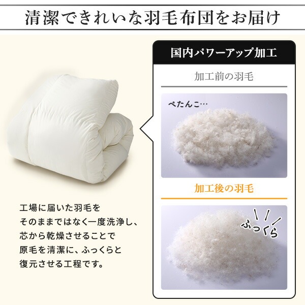 羽毛布団 シングル アイボリー ダウン50% 250dp パワーアップ加工 抗菌 防臭 防ダニ 国産