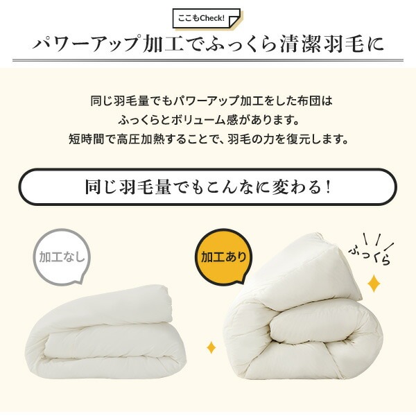 羽毛布団 シングル アイボリー ダウン50% 250dp パワーアップ加工 抗菌 防臭 防ダニ 国産