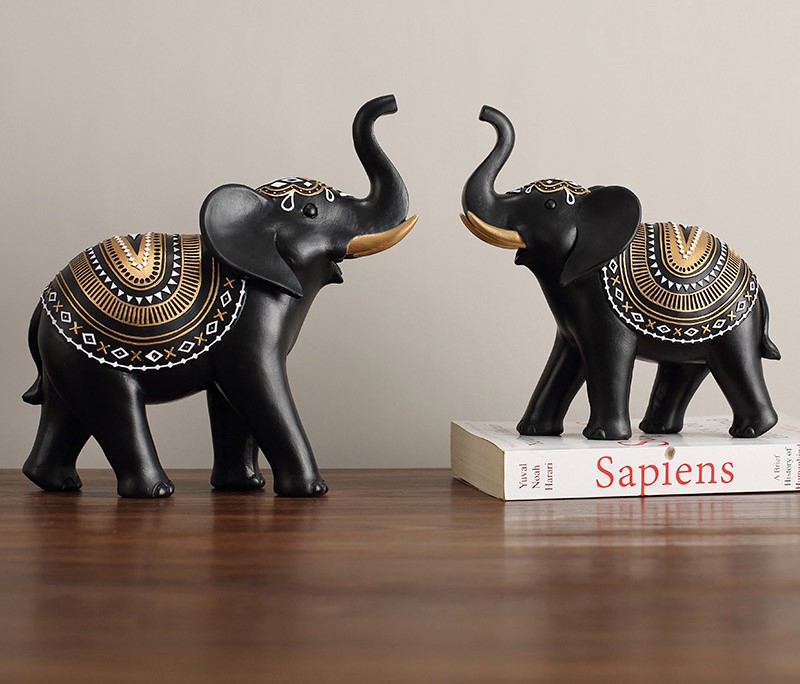 象の装飾オブジェ 2個セット 置物 おしゃれ かわいい 縁起物 風水グッズ インテリア ホワイト ブラック ギフト プレゼント リビングルーム