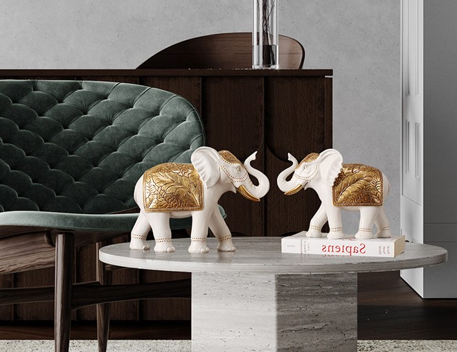 象の装飾オブジェ 2個セット 置物 おしゃれ かわいい 縁起物 風水グッズ インテリア ホワイト ブラック ギフト プレゼント リビングルーム