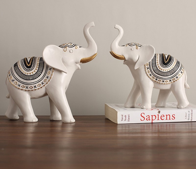 象の装飾オブジェ 2個セット 置物 おしゃれ かわいい 縁起物 風水グッズ インテリア ホワイト ブラック ギフト プレゼント リビングルーム