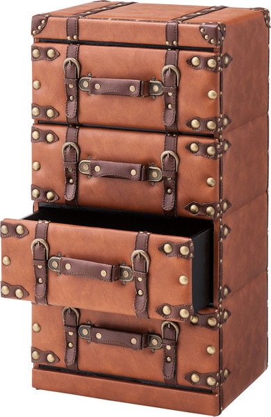 チェスト 4D IW-274 4段 収納 レザー トランク 鞄 おしゃれ タンス 箪笥 整理 家具 インテリア デザイン 雑貨 引き出し