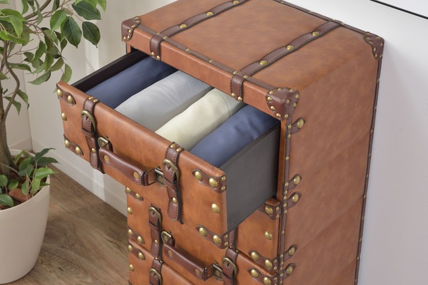 チェスト 4D IW-274 4段 収納 レザー トランク 鞄 おしゃれ タンス 箪笥 整理 家具 インテリア デザイン 雑貨 引き出し