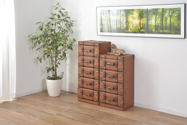チェスト 4D IW-274 4段 収納 レザー トランク 鞄 おしゃれ タンス 箪笥 整理 家具 インテリア デザイン 雑貨 引き出し