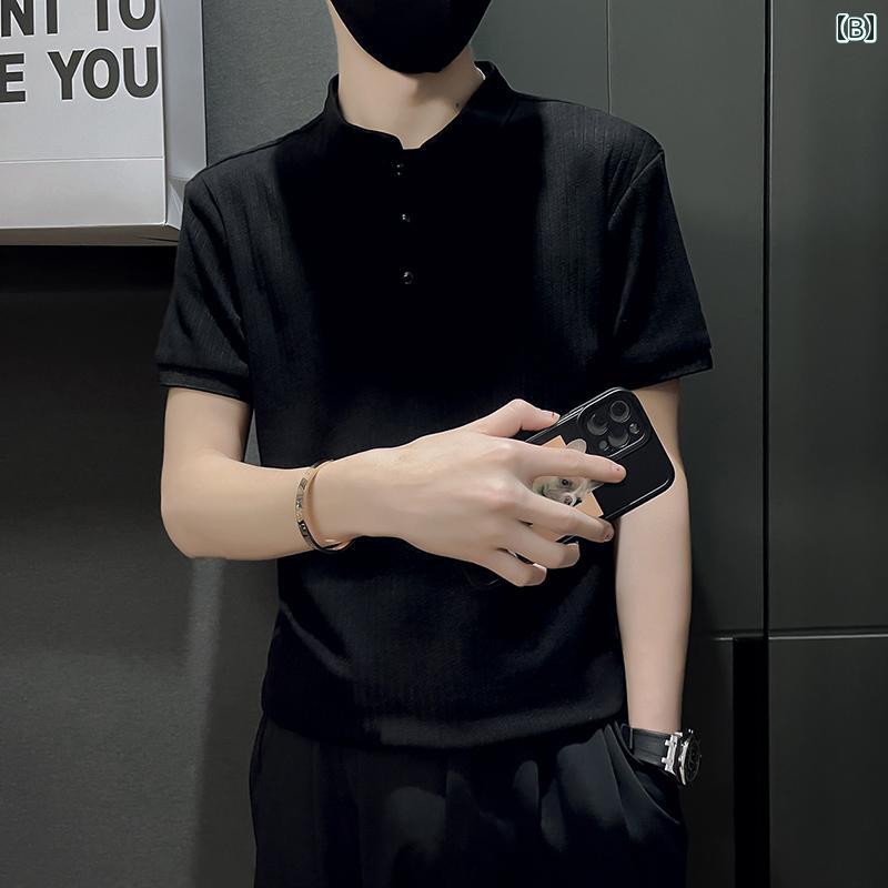 ポロシャツ メンズ スタイリッシュ おしゃれ 紳士服 男性 シャツ 半袖 クール 夏 カジュアル ファッション ニット