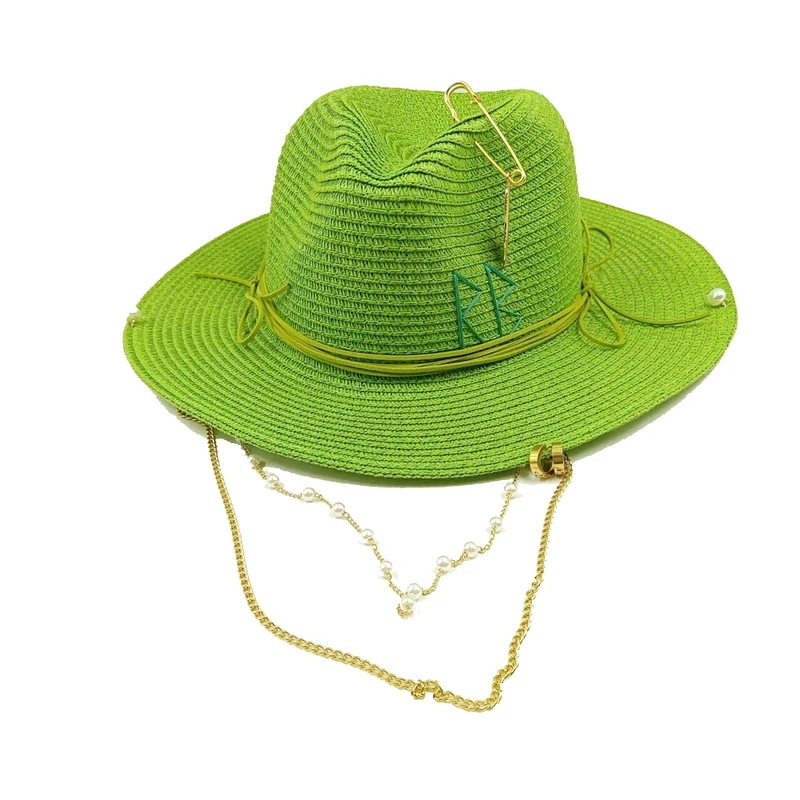 女性の日よけ帽子麦わら帽子 2024 新しいスタイルと組み合わせビキニジャズヒップホップ夏の帽子パンクファッションスタイルビーチ帽子教会帽子
