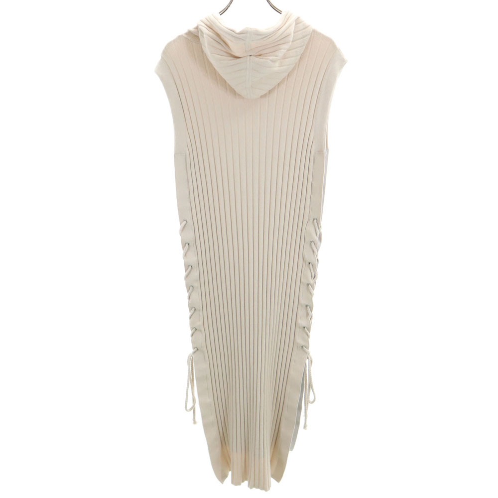 リネンブレンド ノースリーブ リブニット ロングワンピース ベージュ レディース