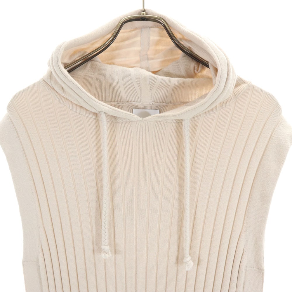 リネンブレンド ノースリーブ リブニット ロングワンピース ベージュ レディース