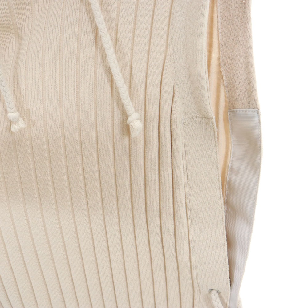 リネンブレンド ノースリーブ リブニット ロングワンピース ベージュ レディース