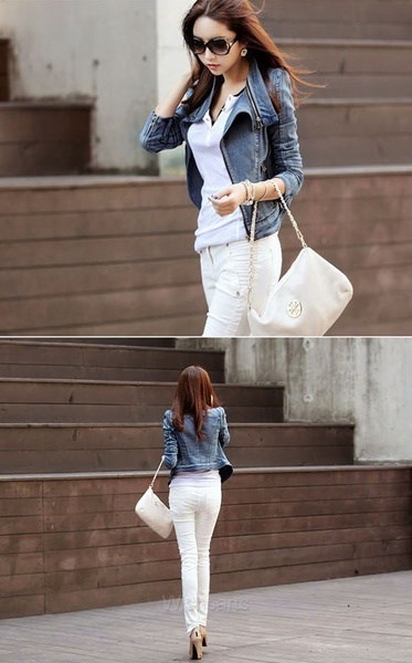 Sty Women'sヴィンテージファッションデニムジッパージーンジャケットブルーコートスリムアウターW_C Sty Women'sヴィンテージファッションデニムジッパージーンジャケットブルーコートスリムアウターW_C
