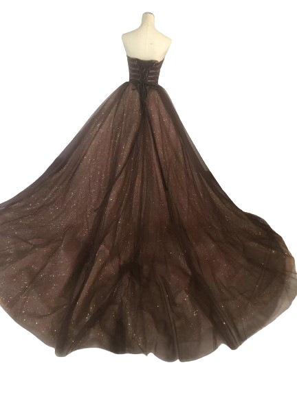 カラードレス ブラウン ベアトップ キラキラチュール 大人っぽい 結婚式 カラードレス ブラウン ベアトップ キラキラチュール 大人っぽい 結婚式