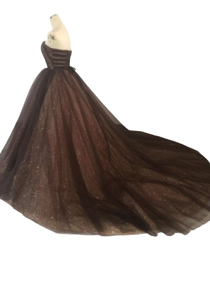 カラードレス ブラウン ベアトップ キラキラチュール 大人っぽい 結婚式 カラードレス ブラウン ベアトップ キラキラチュール 大人っぽい 結婚式