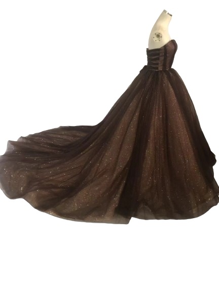 カラードレス ブラウン ベアトップ キラキラチュール 大人っぽい 結婚式 カラードレス ブラウン ベアトップ キラキラチュール 大人っぽい 結婚式