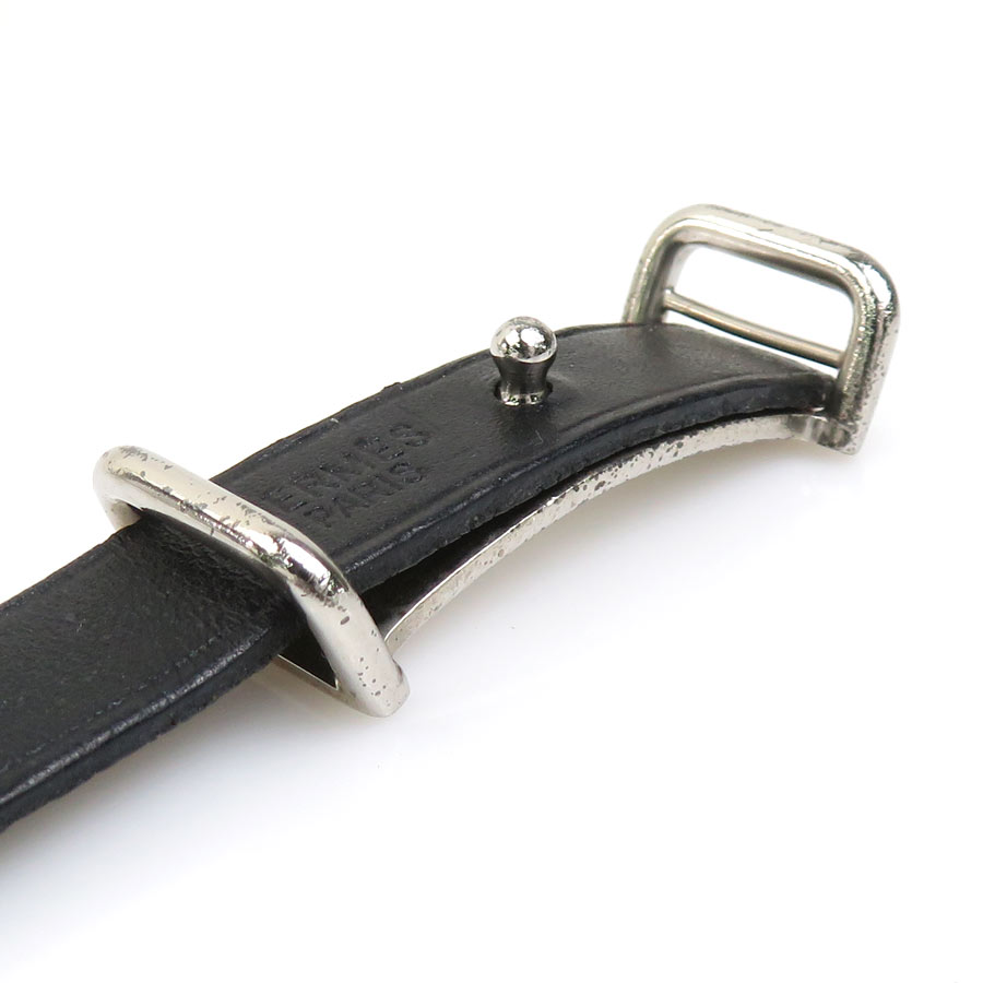 エルメス HERMES ブレスレット レザー/メタル ブラック/シルバー ユニセックス e60608a