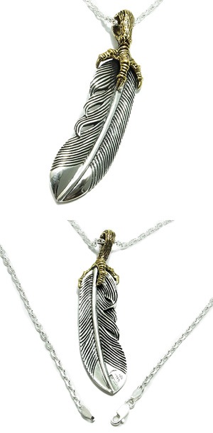 ホークスクロウ フェザー ブラスイン シルバー ネックレス(チェーン付きペンダントトップ ホークスクロウ フェザー ブラスイン シルバー ネックレス(チェーン付きペンダントトップ