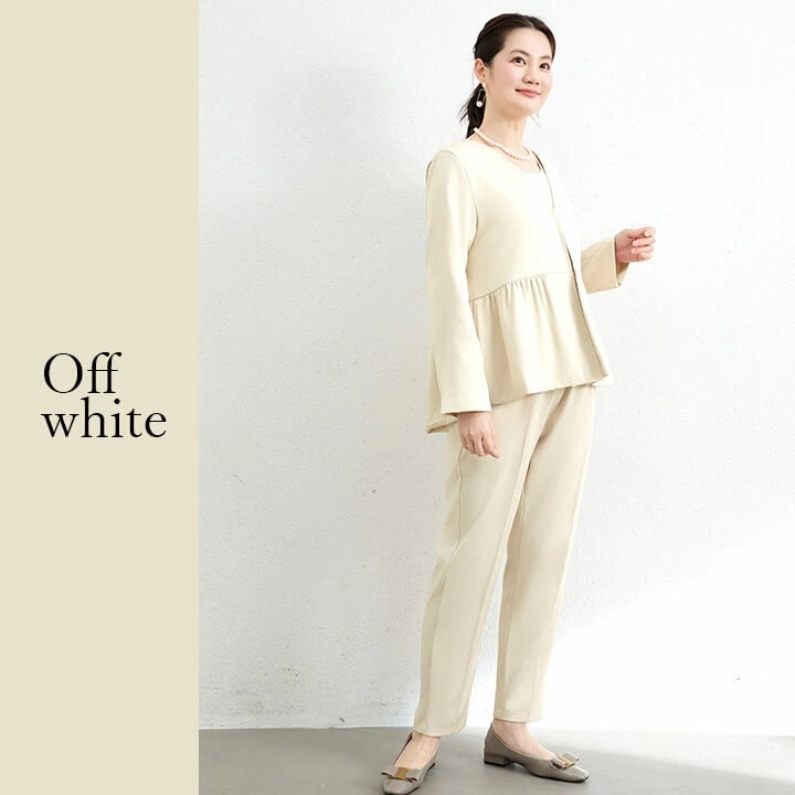 セットアップ レディース セレモニースーツ パンツスーツ ジャケット パンツドレス パーティードレス ノーカラージャケット ドレス パンツ スーツ ウエスト ゴム入り 長袖 結婚式 謝恩会 発表会 か