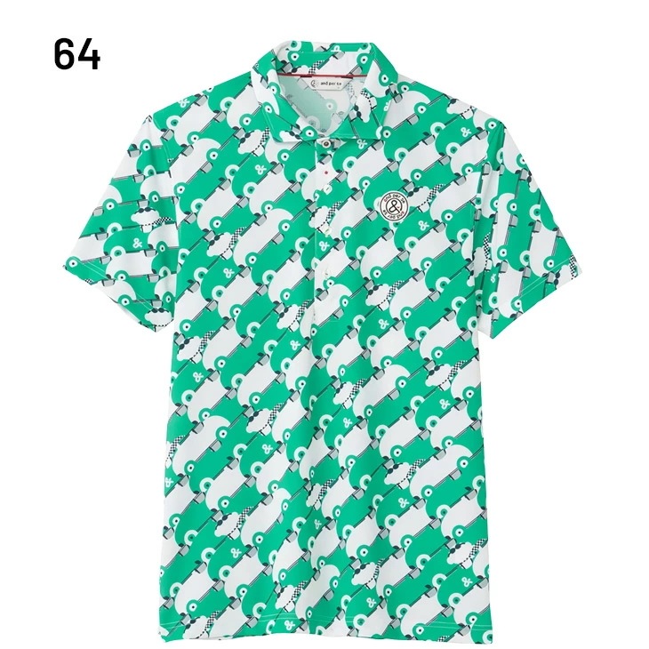 半袖シャツ メンズ ゴルフウェア ホールメッシュ半袖プルオーバーシャツ ボタンダウン UVケア 吸汗速乾 衿つき ゴルフシャツ ゴルフポロ 総柄 紳士 服 ブランド アパレル/AMS9654X7
