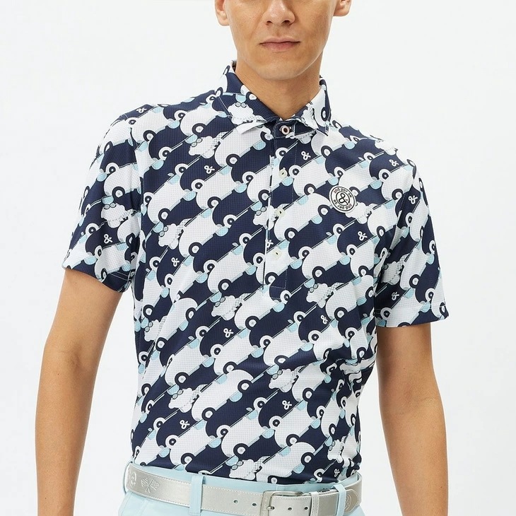 半袖シャツ メンズ ゴルフウェア ホールメッシュ半袖プルオーバーシャツ ボタンダウン UVケア 吸汗速乾 衿つき ゴルフシャツ ゴルフポロ 総柄 紳士 服 ブランド アパレル/AMS9654X7