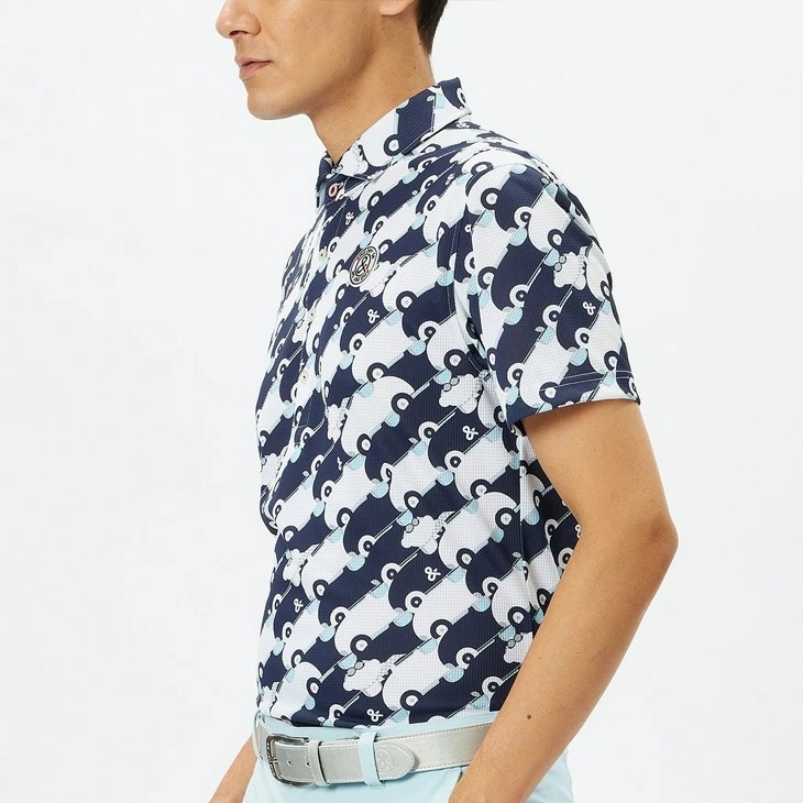 半袖シャツ メンズ ゴルフウェア ホールメッシュ半袖プルオーバーシャツ ボタンダウン UVケア 吸汗速乾 衿つき ゴルフシャツ ゴルフポロ 総柄 紳士 服 ブランド アパレル/AMS9654X7