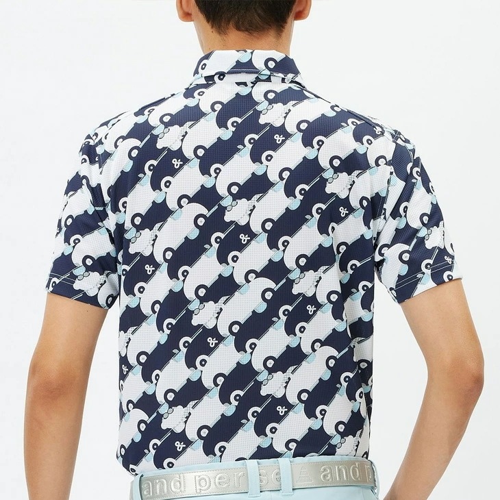 半袖シャツ メンズ ゴルフウェア ホールメッシュ半袖プルオーバーシャツ ボタンダウン UVケア 吸汗速乾 衿つき ゴルフシャツ ゴルフポロ 総柄 紳士 服 ブランド アパレル/AMS9654X7