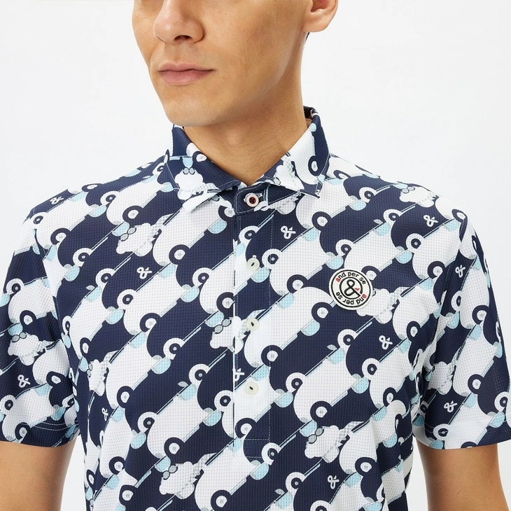 半袖シャツ メンズ ゴルフウェア ホールメッシュ半袖プルオーバーシャツ ボタンダウン UVケア 吸汗速乾 衿つき ゴルフシャツ ゴルフポロ 総柄 紳士 服 ブランド アパレル/AMS9654X7