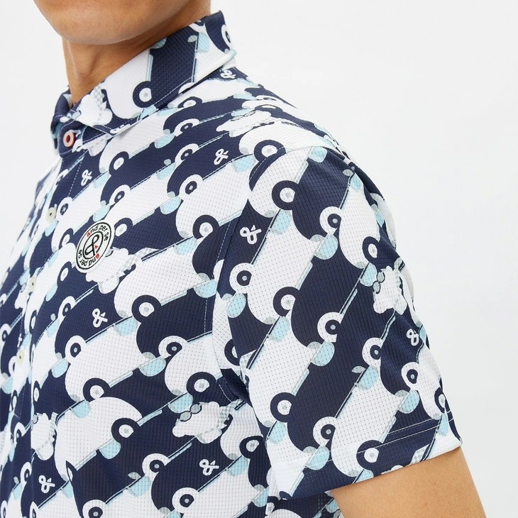 半袖シャツ メンズ ゴルフウェア ホールメッシュ半袖プルオーバーシャツ ボタンダウン UVケア 吸汗速乾 衿つき ゴルフシャツ ゴルフポロ 総柄 紳士 服 ブランド アパレル/AMS9654X7