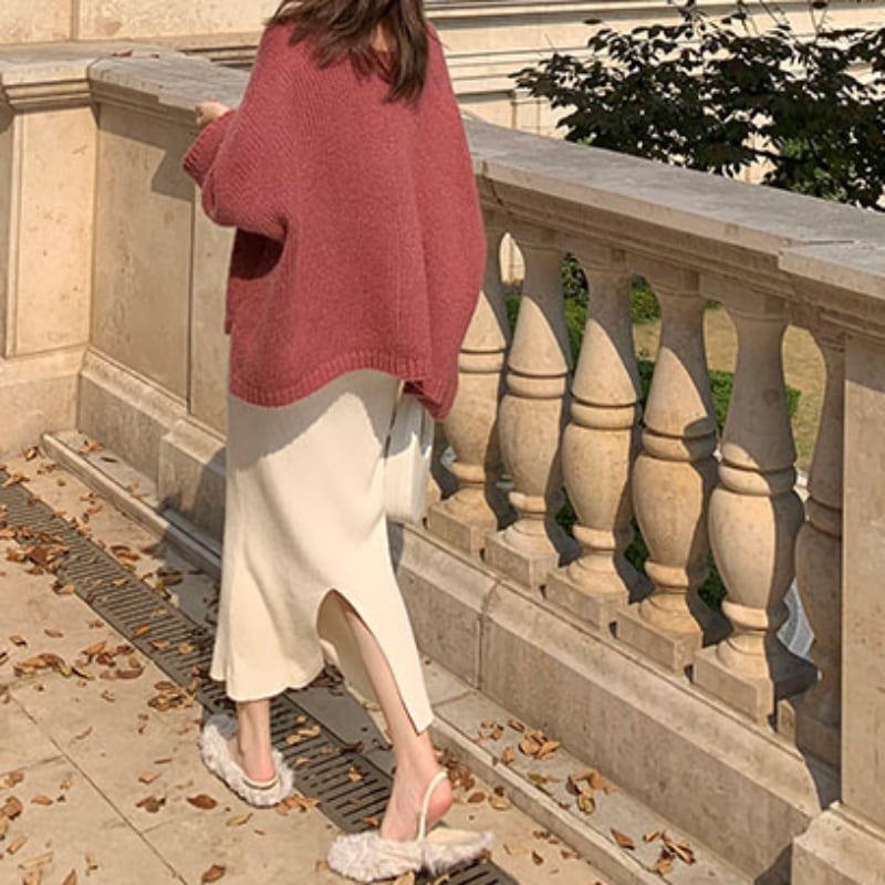 ２color ロングワンピース ニットワンピース キャミソール ニット Vネック