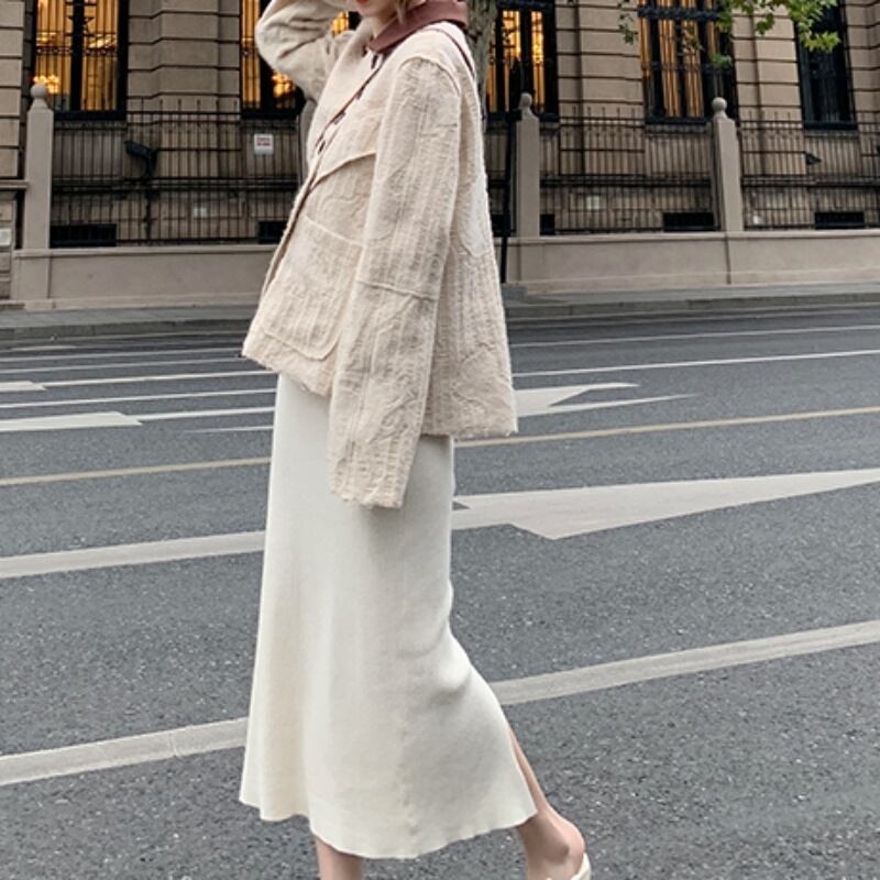 ２color ロングワンピース ニットワンピース キャミソール ニット Vネック