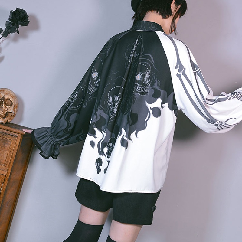 シャツ レディース 柄シャツ トップス ブラウス ランタンスリーブ オリジナル 個性的