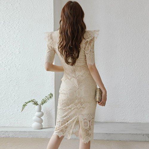 キャバドレス ナイトドレス ミディアムドレス ハイウエスト タイト ワンピース 半袖 スカラップカット 総レース レディース グラシア キャバドレス ナイトドレス ミディアムドレス ハイウエスト タイト ワンピース 半袖 スカラップカット 総レース レディース グラシア