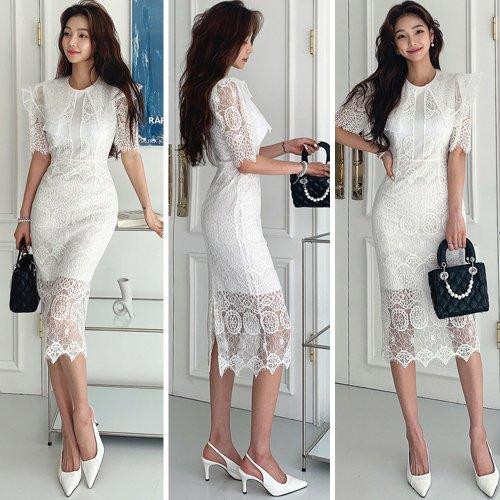 キャバドレス ナイトドレス ミディアムドレス ハイウエスト タイト ワンピース 半袖 スカラップカット 総レース レディース グラシア キャバドレス ナイトドレス ミディアムドレス ハイウエスト タイト ワンピース 半袖 スカラップカット 総レース レディース グラシア