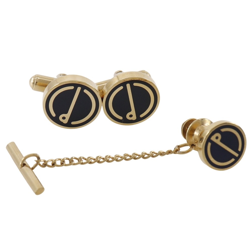 タイタックセット カフス 金メッキ 黒 メンズ 中古品 タイタックセット カフス 金メッキ 黒 メンズ 中古品