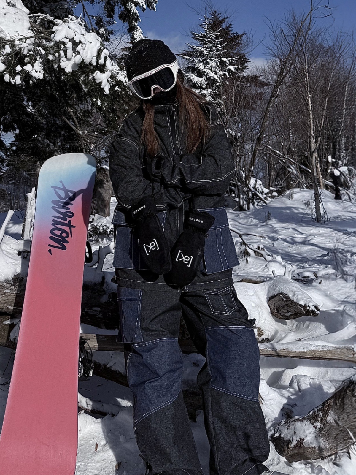 スノボウェア 2025 2026 上下セット 耐水圧20000mm デニム ジャケット パンツ ズボン 韓国風 スノーボードウェア スノーウェア スキーウェア スノボーウェア メンズ レディース