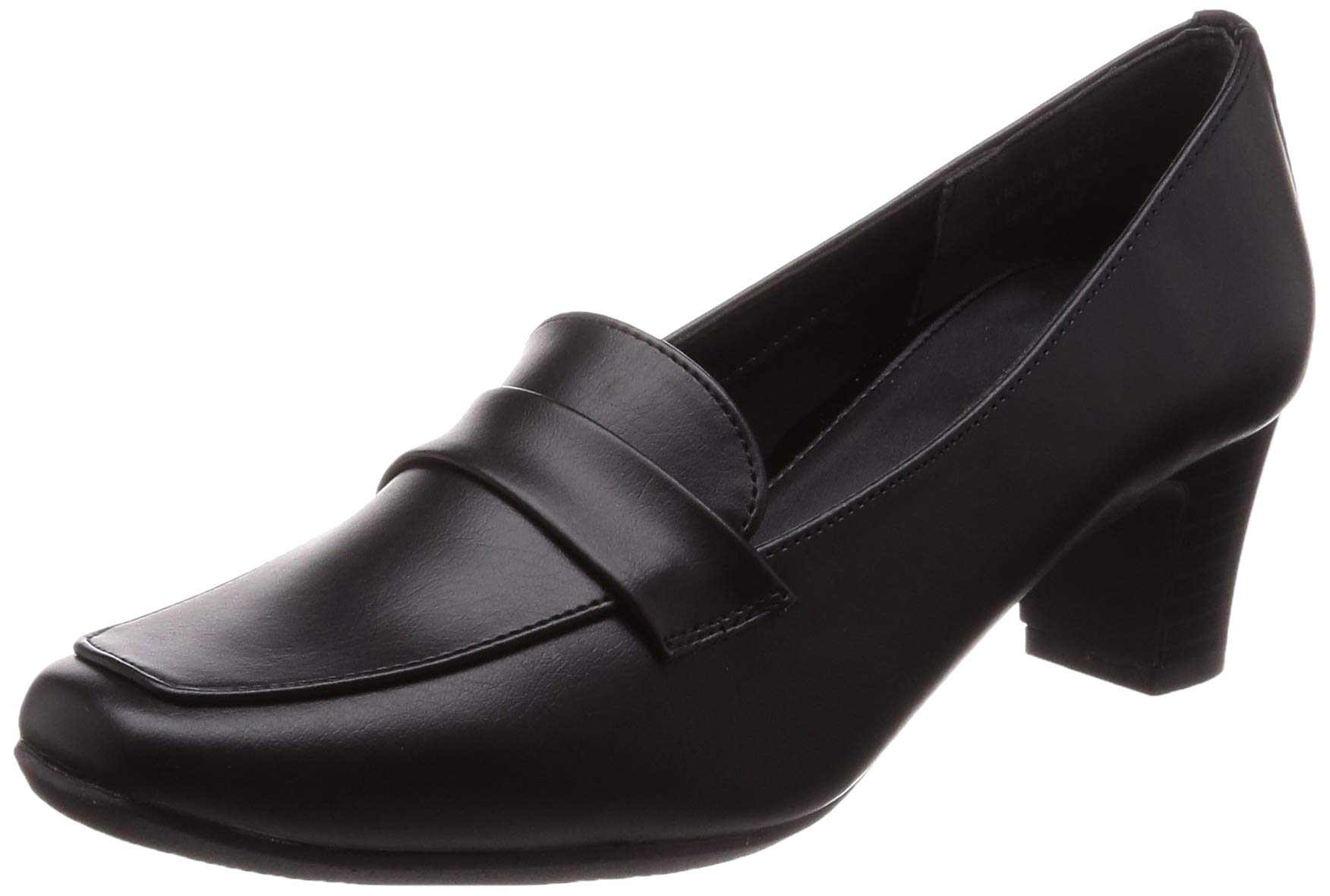 [フワラク] ヒール 幅広 3E 防水 ローファーパンプス 5.0cmヒール 【21.5cm～25.5cm】 FR-1106 レディース ブラック 22.5 cm