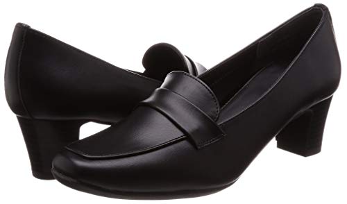 [フワラク] ヒール 幅広 3E 防水 ローファーパンプス 5.0cmヒール 【21.5cm～25.5cm】 FR-1106 レディース ブラック 22.5 cm