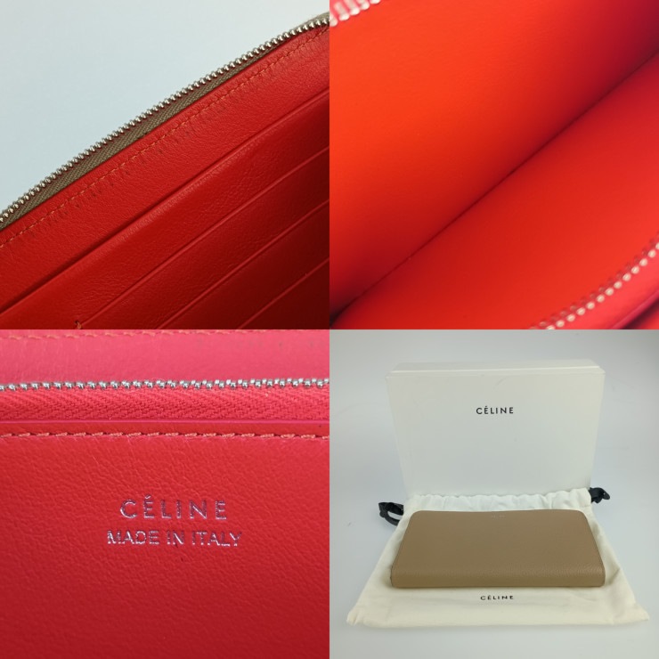 超美品 CELINE セリーヌ 長財布 ラージ ジップドウォレット - ベージュ系 オレンジレッド系 シルバー金具 レザー レディース バイカラー ラウンドファスナー【本物保証】 超美品 CELINE セリーヌ 長財布 ラージ ジップドウォレット - ベージュ系 オレンジレッド系 シルバー金具 レザー レディース バイカラー ラウンドファスナー【本物保証】