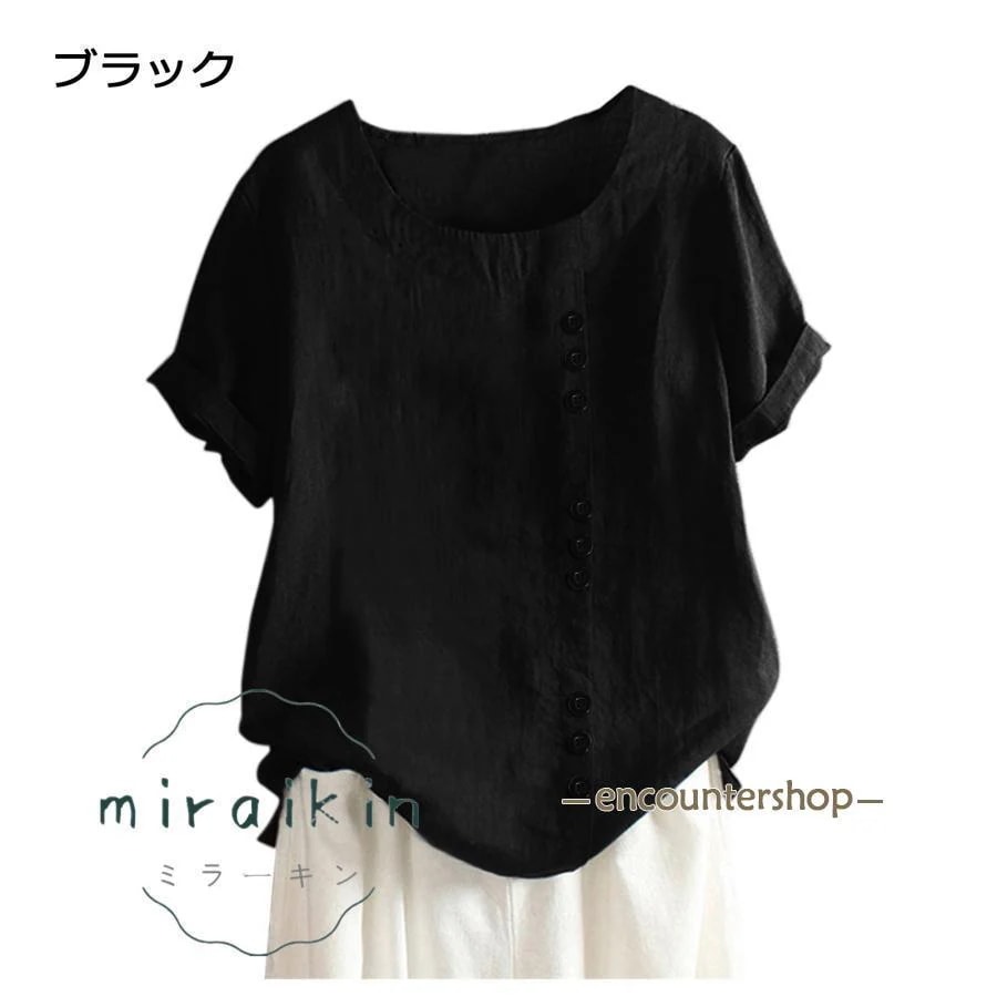 【超お得1つ買うと10個もらえる】[今日は安い-出荷が早い]シャツ ブラウス レディース 半袖 無地 40代 トップス 夏 ボタン飾り 体型カバー ゆったり 大きいサイズ 20代 チュニック 20代3