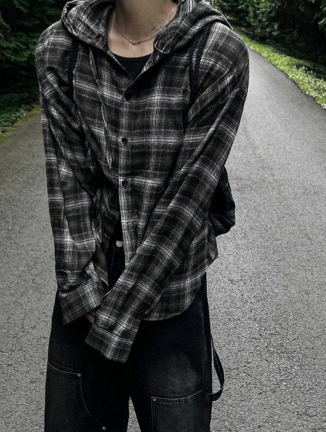 [COSYHARU公式] Authentic Hoodie Check Shirt (2 Colors)