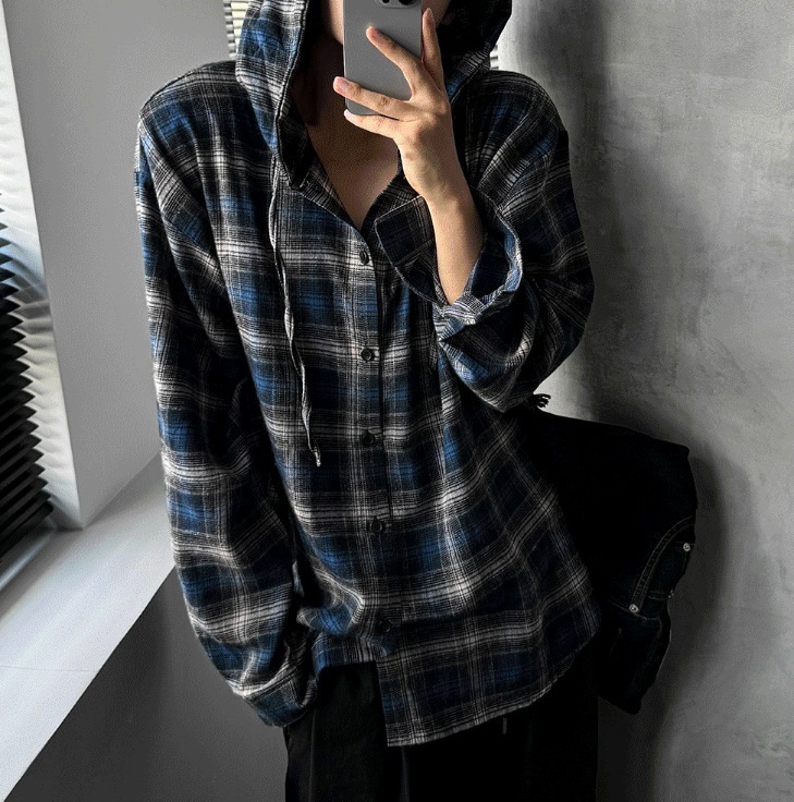 [COSYHARU公式] Authentic Hoodie Check Shirt (2 Colors)