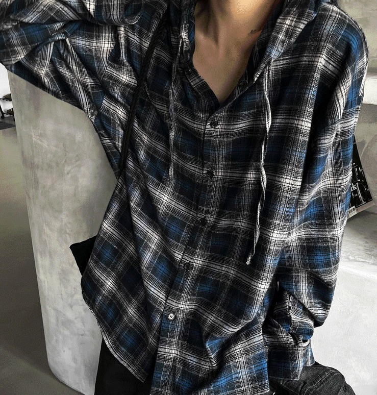[COSYHARU公式] Authentic Hoodie Check Shirt (2 Colors)
