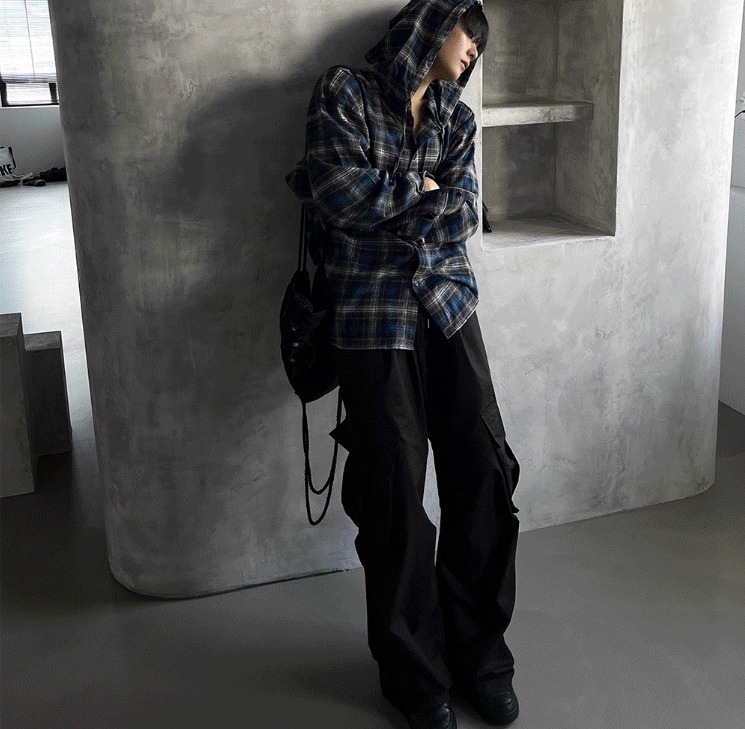 [COSYHARU公式] Authentic Hoodie Check Shirt (2 Colors)