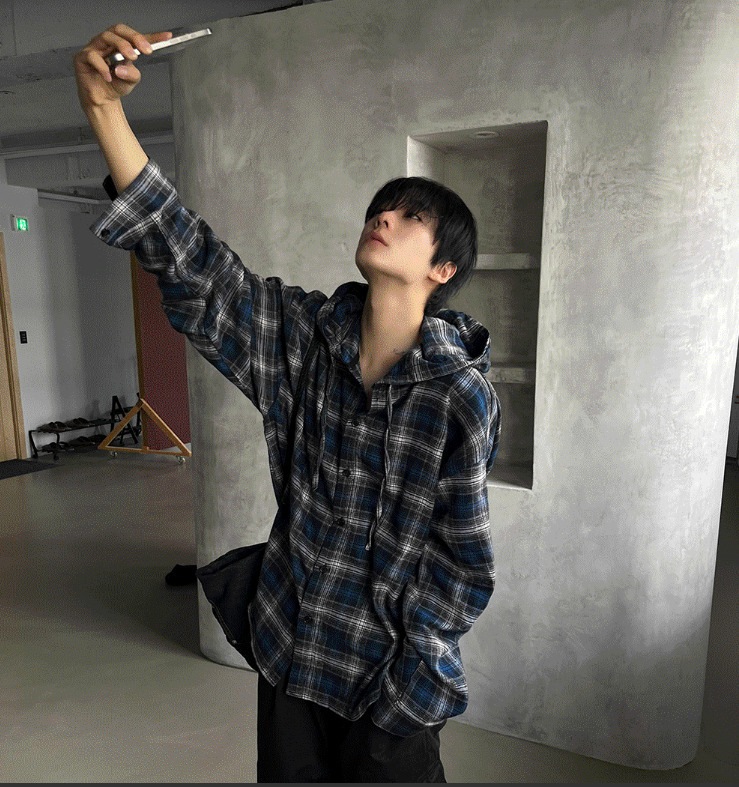 [COSYHARU公式] Authentic Hoodie Check Shirt (2 Colors)