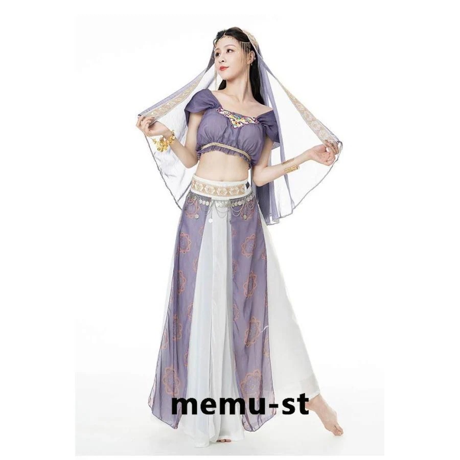 新品】エジプト製！ホワイトシルバー ベリーダンス セットアップ