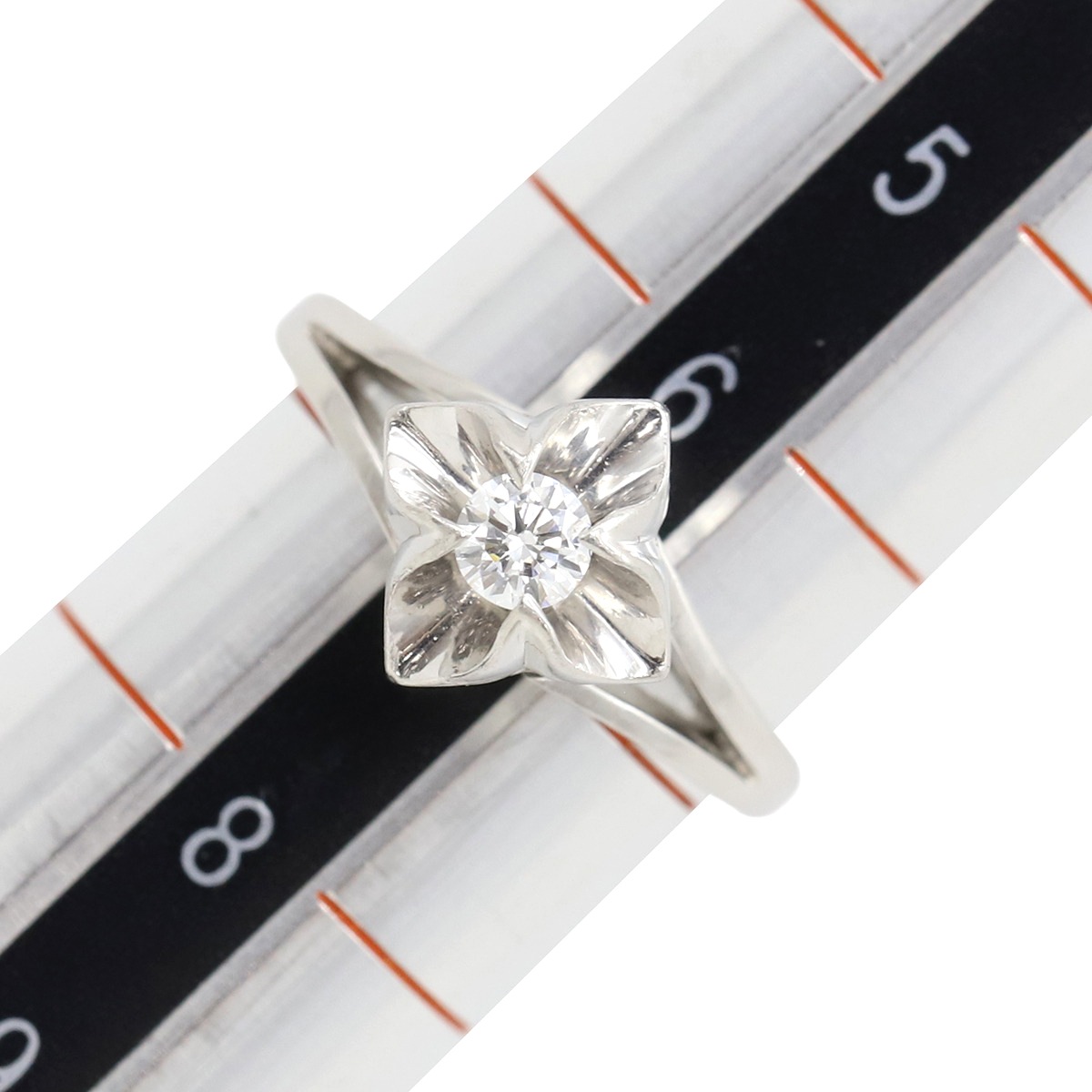 リング 指輪 ダイヤ 立爪リング Pt900 ダイヤモンド プラチナシルバー 1P フラワーモチーフ 7号【中古】